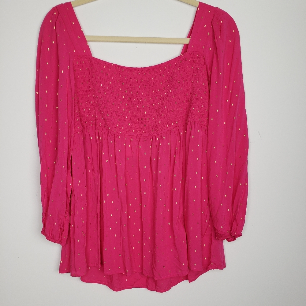 Motherhood Smocked  Long Sleeve Baby doll Maternity Top  Pink Gold Size XL